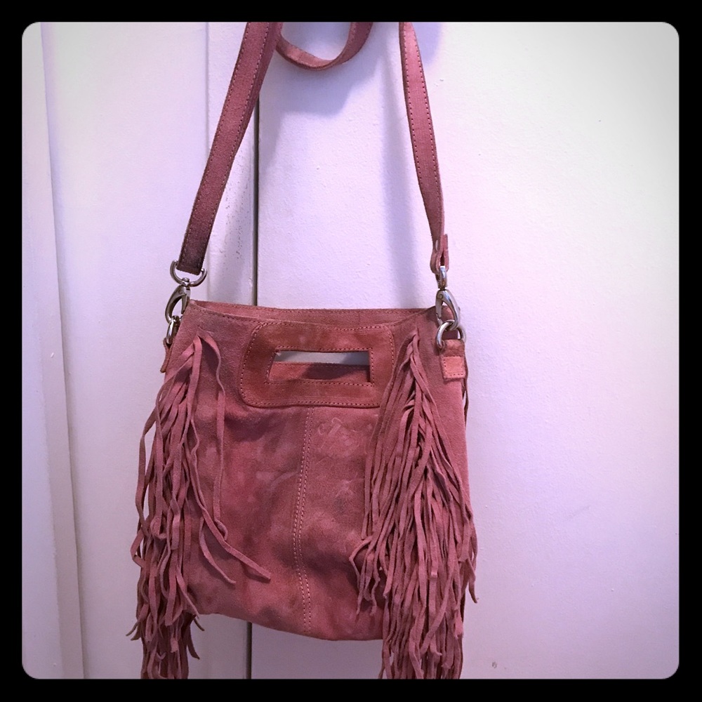 Suede pink fringe bag
